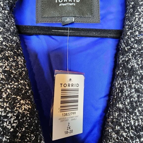 2X 18W 20W Torrid Black White Boucle Statement Coat Button Front Stretch Arms - Picture 5 of 9